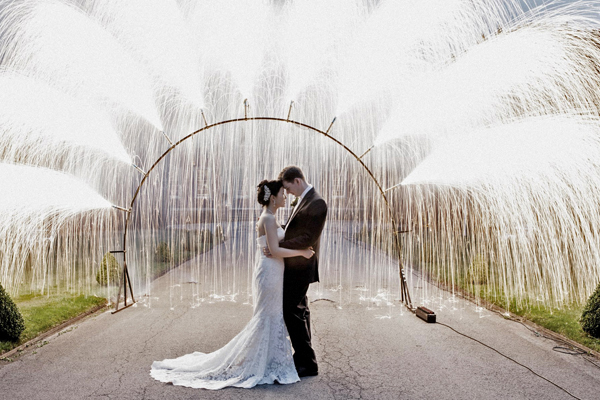 Fireworks Fountain Archway Wedding Couple